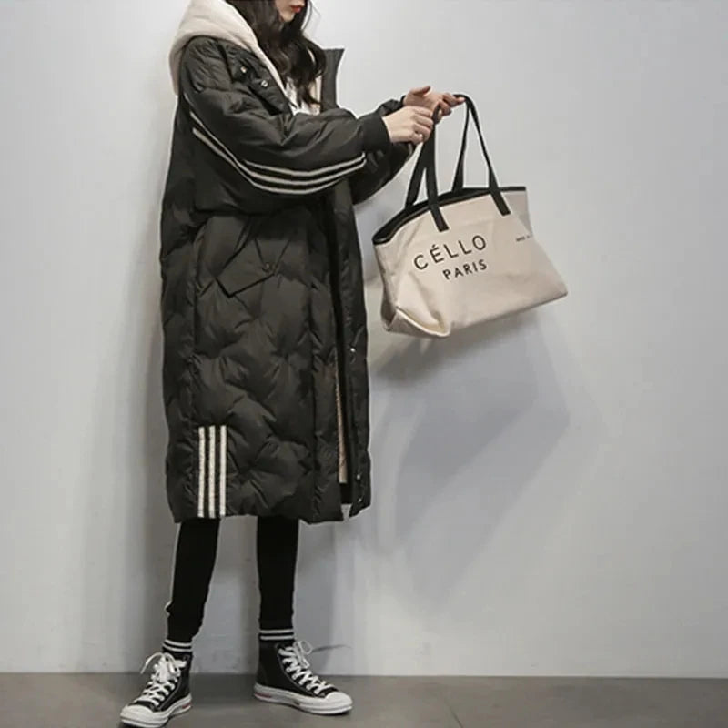 Lesley | Quilted Hooded Longline Coat with Ribbed Cuffs