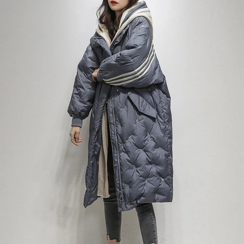 Lesley | Quilted Hooded Longline Coat with Ribbed Cuffs