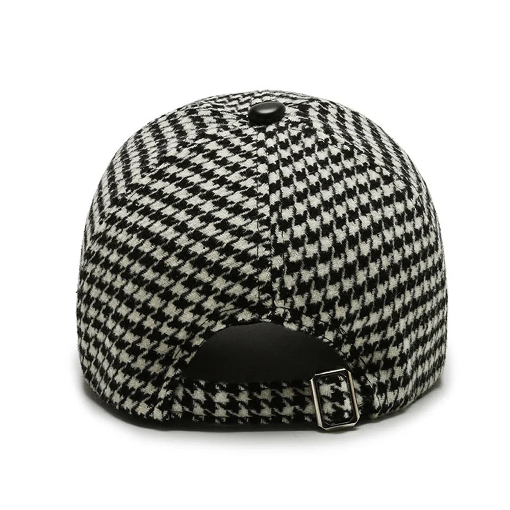 VelvetStep | Baseball Cap With Houndstooth Pattern and Buckle