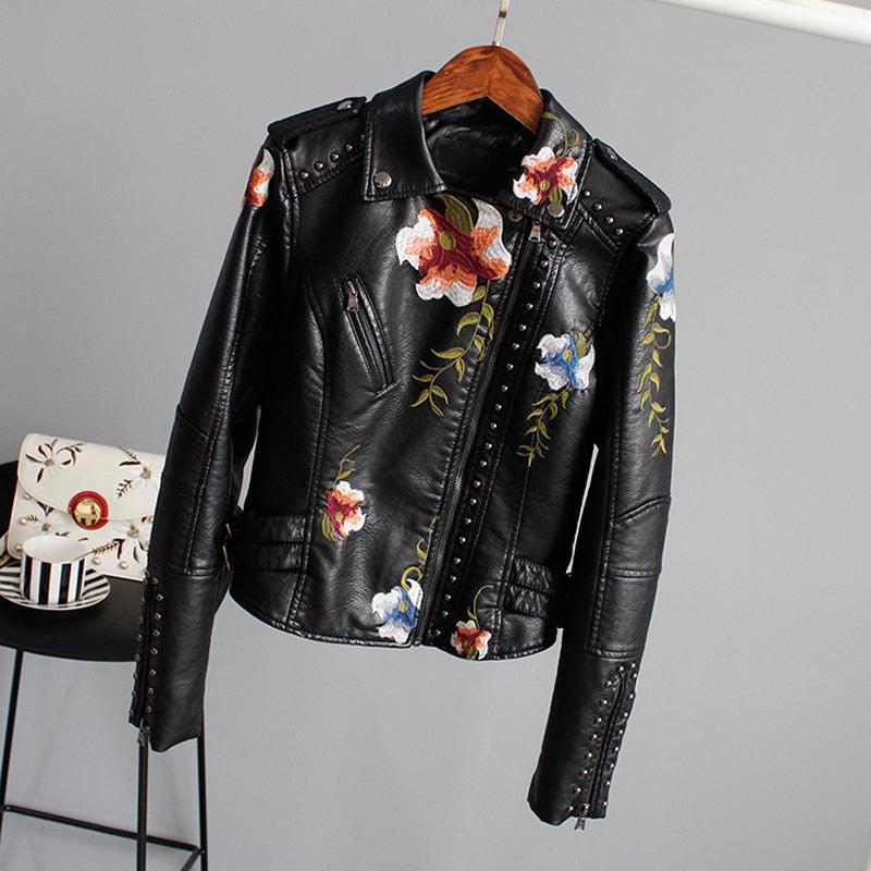 Kymber | Floral Embroidered Biker Jacket