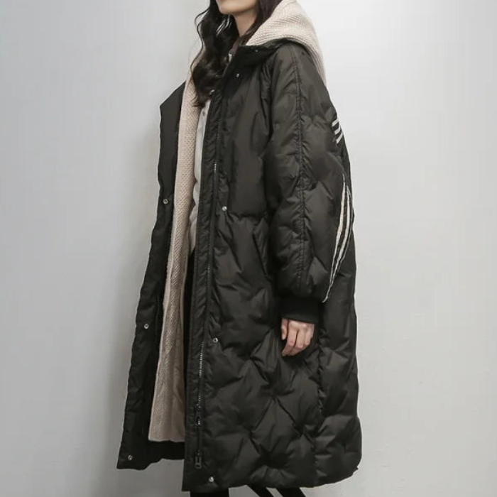 Lesley | Quilted Hooded Longline Coat with Ribbed Cuffs