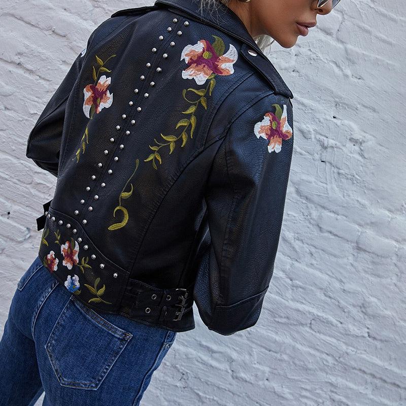 Kymber | Floral Embroidered Biker Jacket