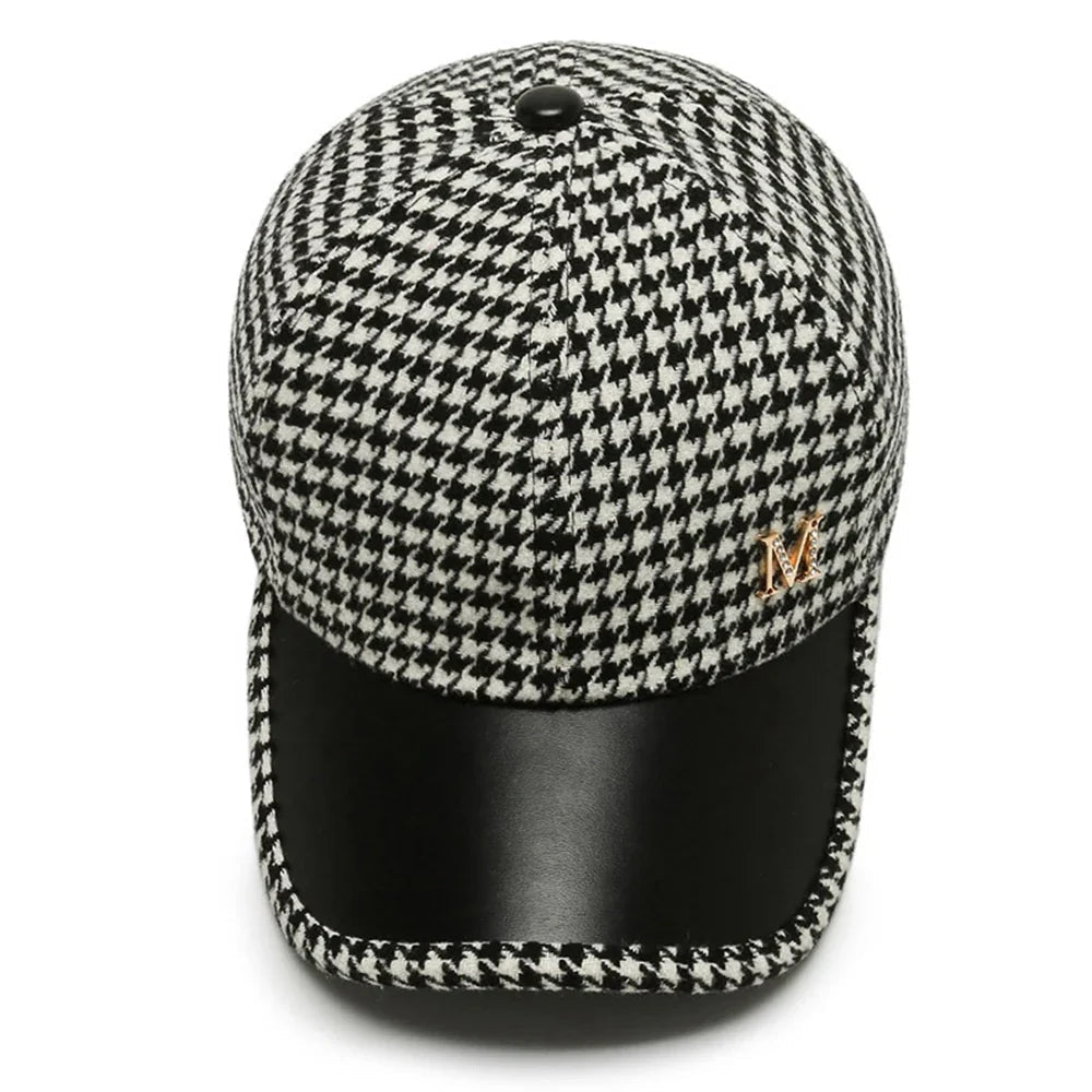 VelvetStep | Baseball Cap With Houndstooth Pattern and Buckle