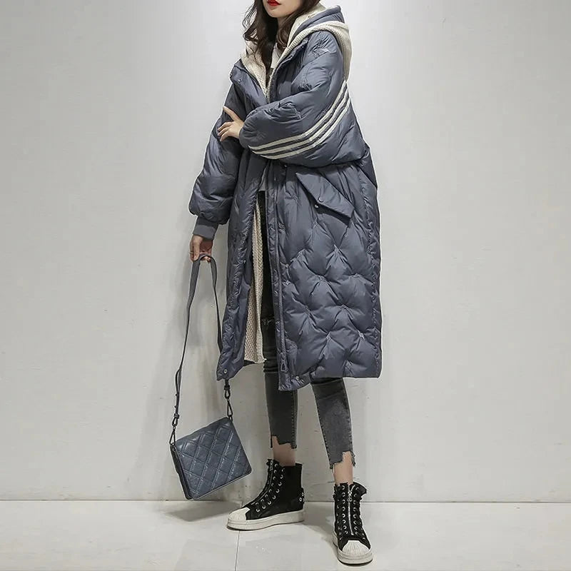 Lesley | Quilted Hooded Longline Coat with Ribbed Cuffs