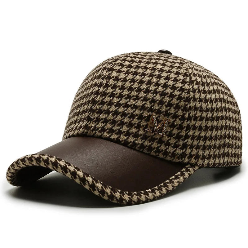 VelvetStep | Baseball Cap With Houndstooth Pattern and Buckle