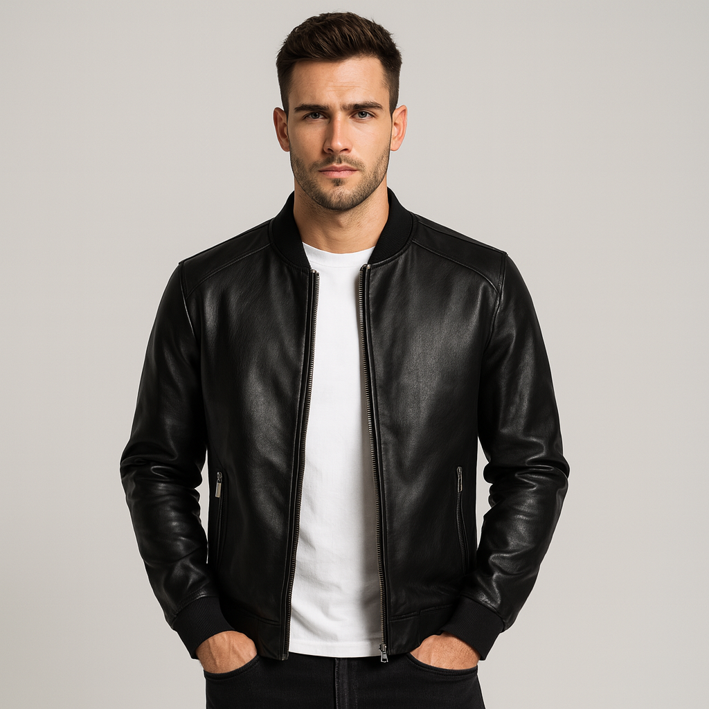 Rainer | Slim Fit Leather Bomber Jacket
