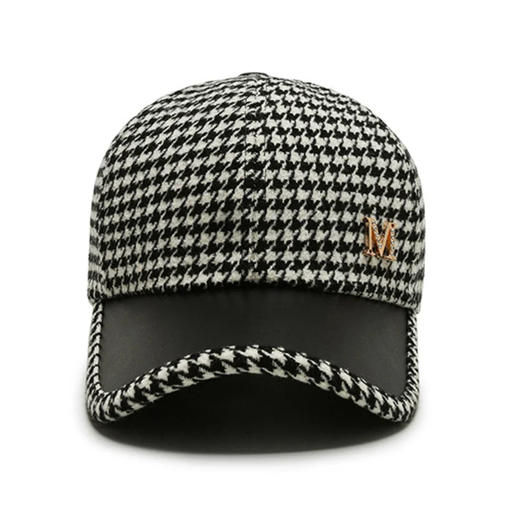 VelvetStep | Baseball Cap With Houndstooth Pattern and Buckle