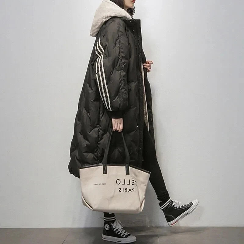 Lesley | Quilted Hooded Longline Coat with Ribbed Cuffs