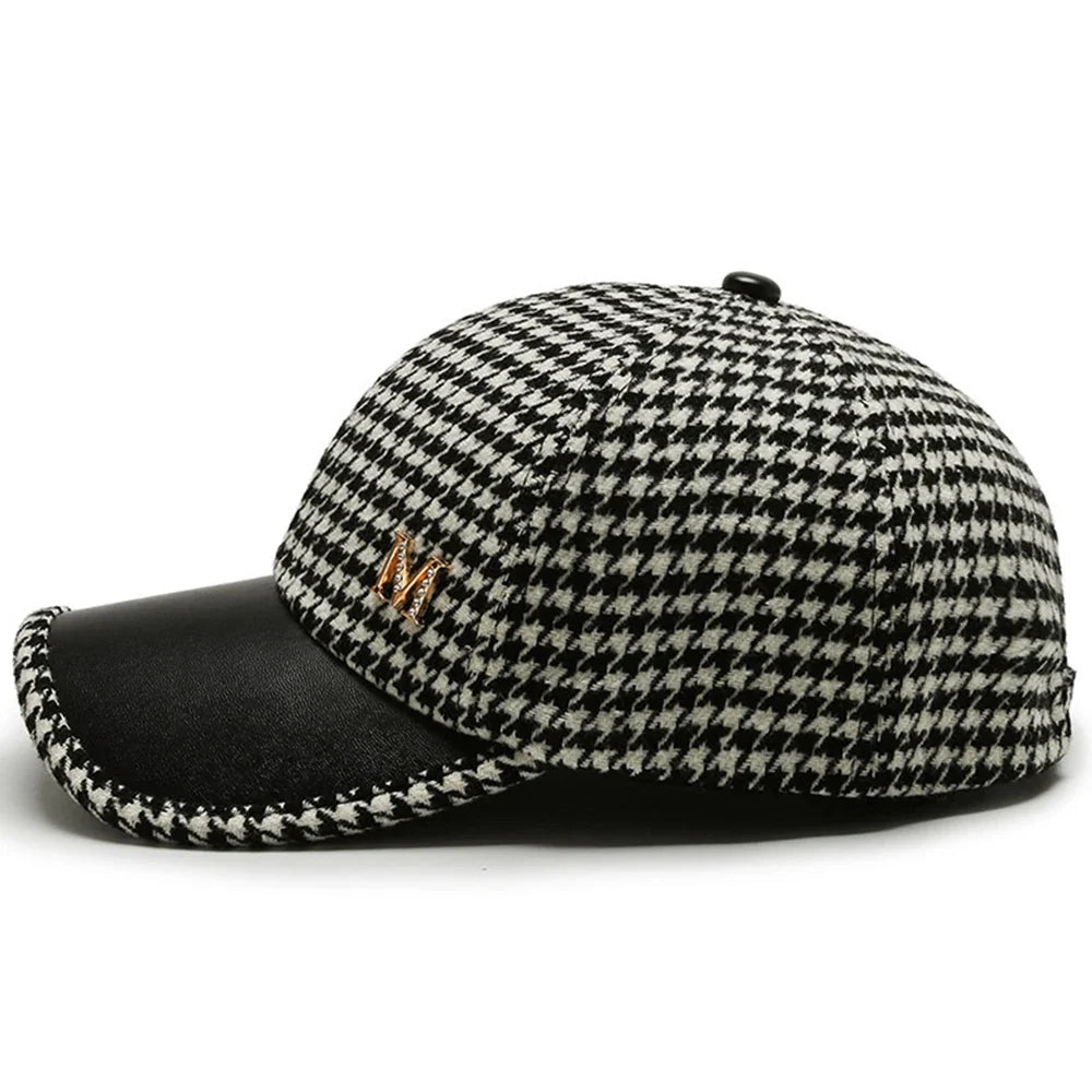 VelvetStep | Baseball Cap With Houndstooth Pattern and Buckle