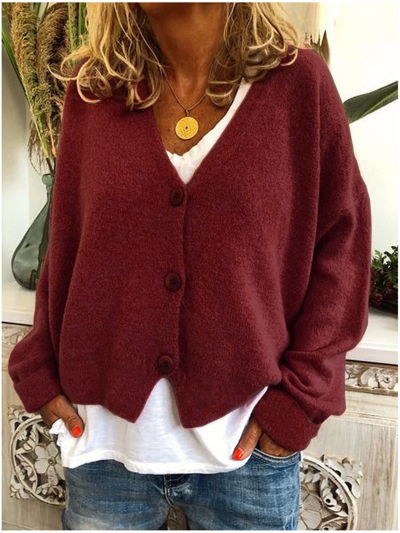 Monique | Button-Front V-Neck Relaxed Knit Cardigan