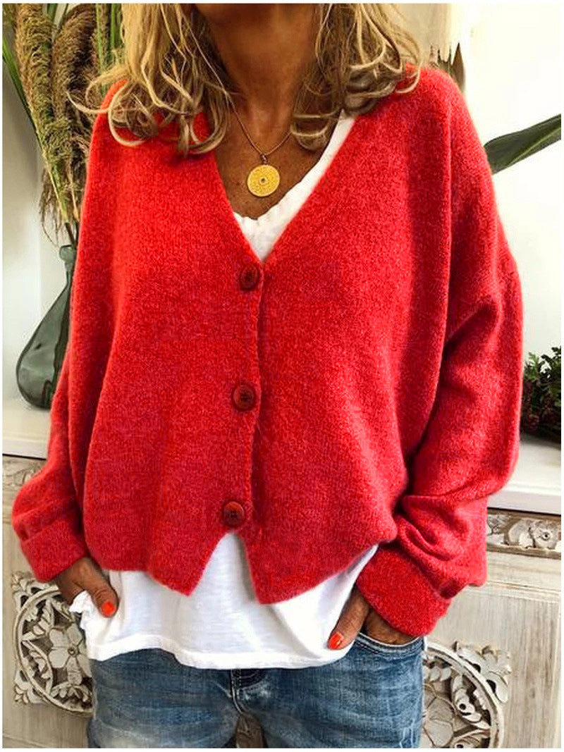 Monique | Button-Front V-Neck Relaxed Knit Cardigan