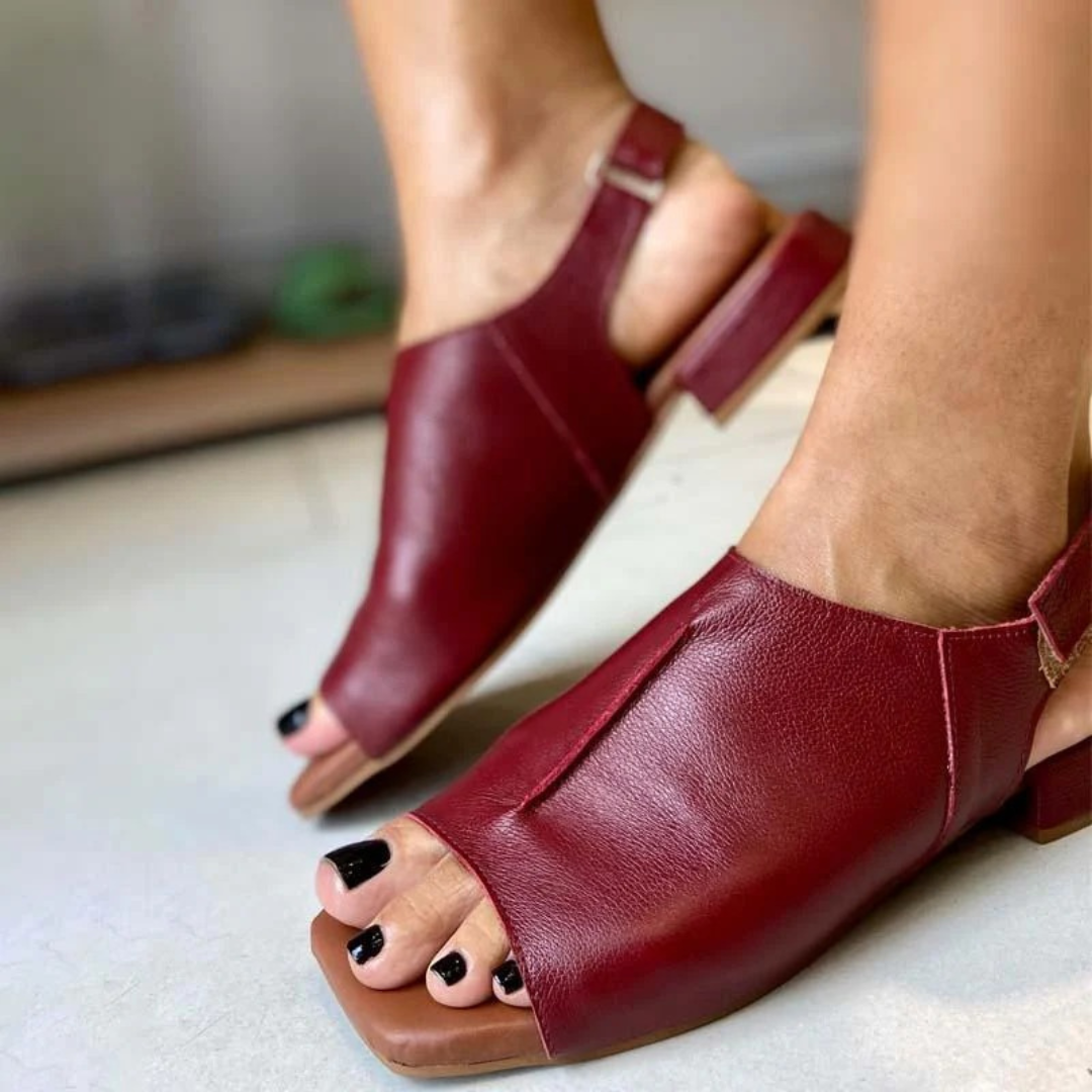 Ksusha | Peep Toe Slingback Block Heel Sandals