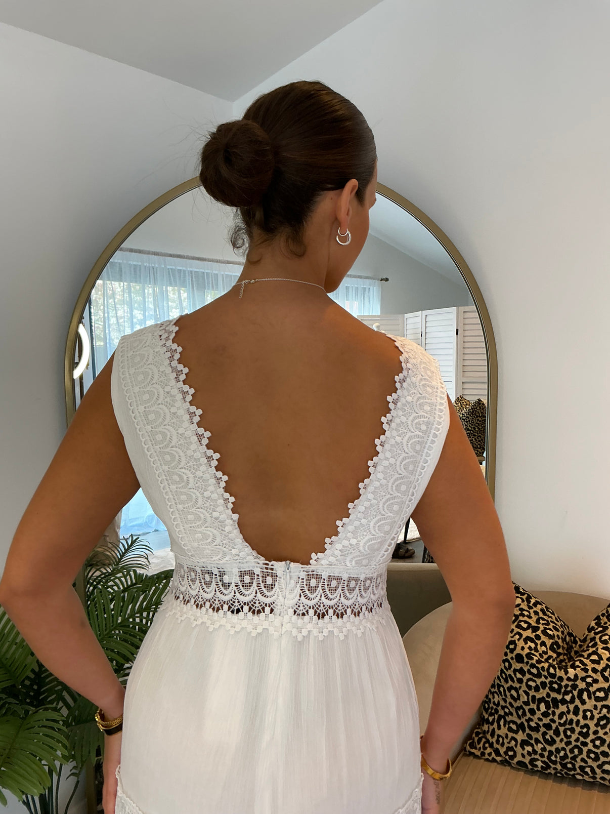 Clothilde | White Lace Trim Sleeveless V Neck Midi Dress
