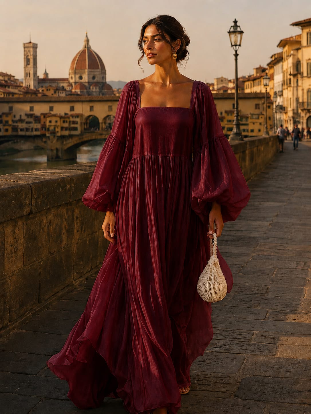 Synila | Maxi Dress Square Neck Lantern Sleeves