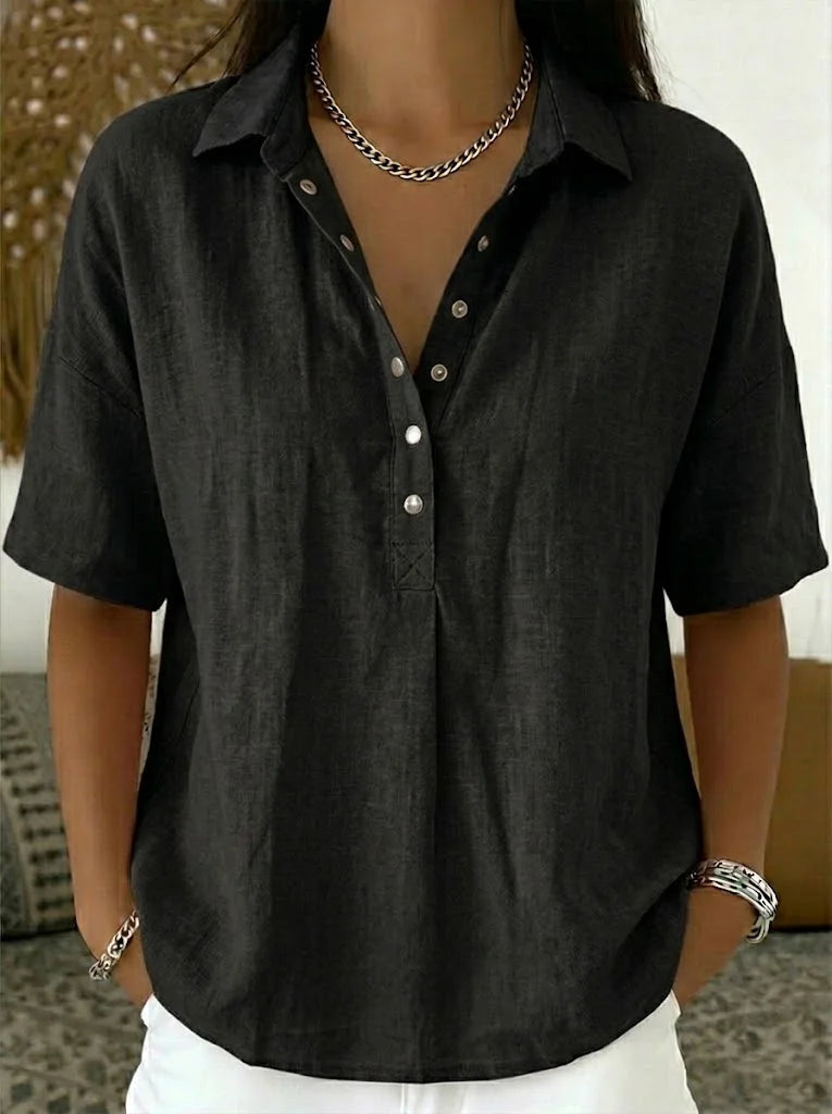 Anzhela | Short Sleeve Blouse with Button Placket
