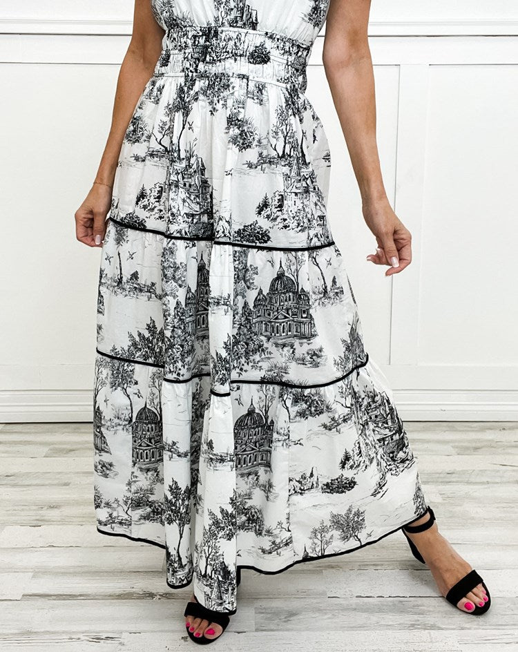 Ortrud | Short Sleeve Printed Tiered Maxi Dress
