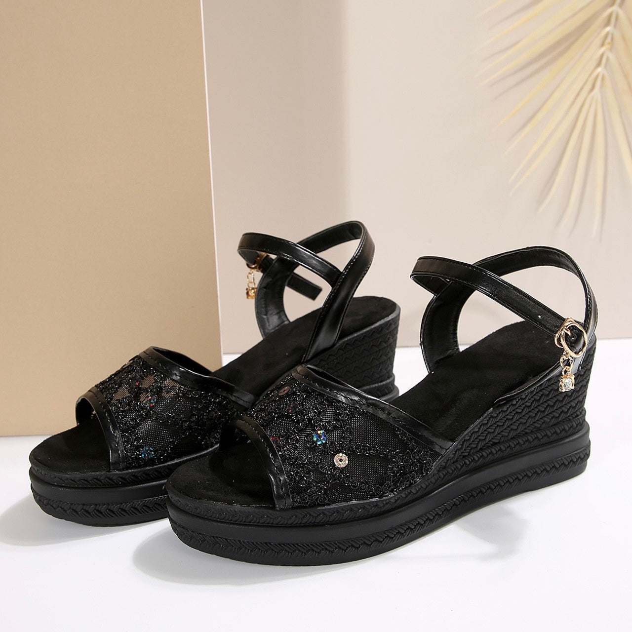 Cara | Wedge Sandals With Lace Strap