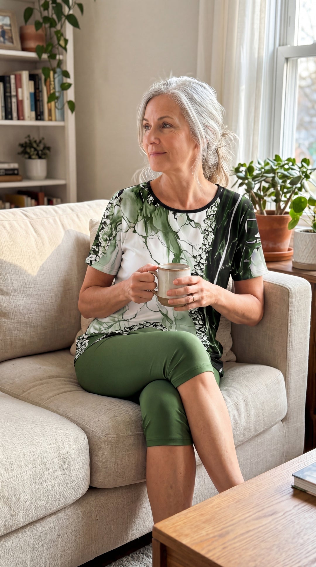 Merena | Two-Piece Abstract Print Short Sleeve Capri Set