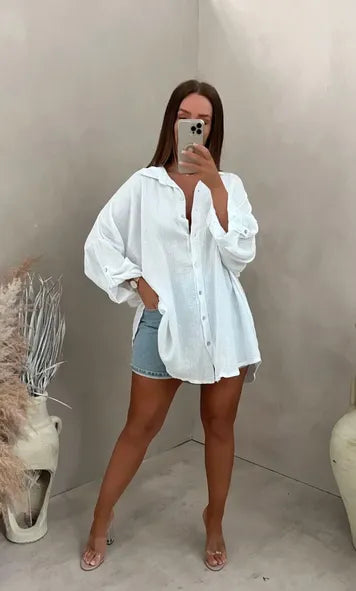 Eliza - Oversized Button Shirt Eye Back Print