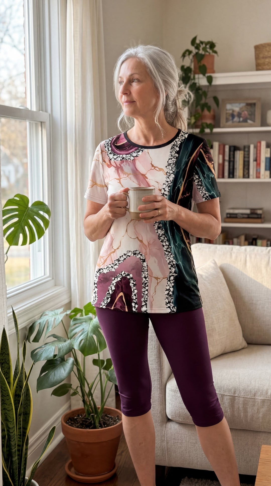 Merena | Two-Piece Abstract Print Short Sleeve Capri Set