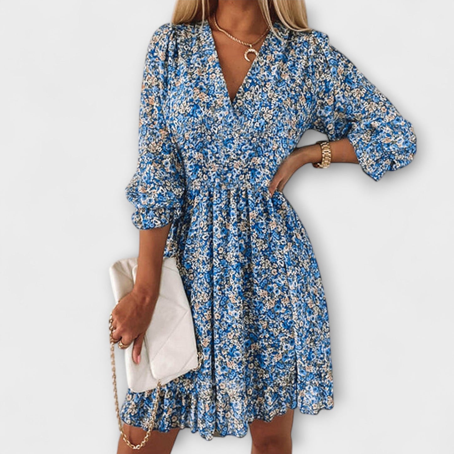 Shari | Floral V-Neck Puff Sleeve Dress