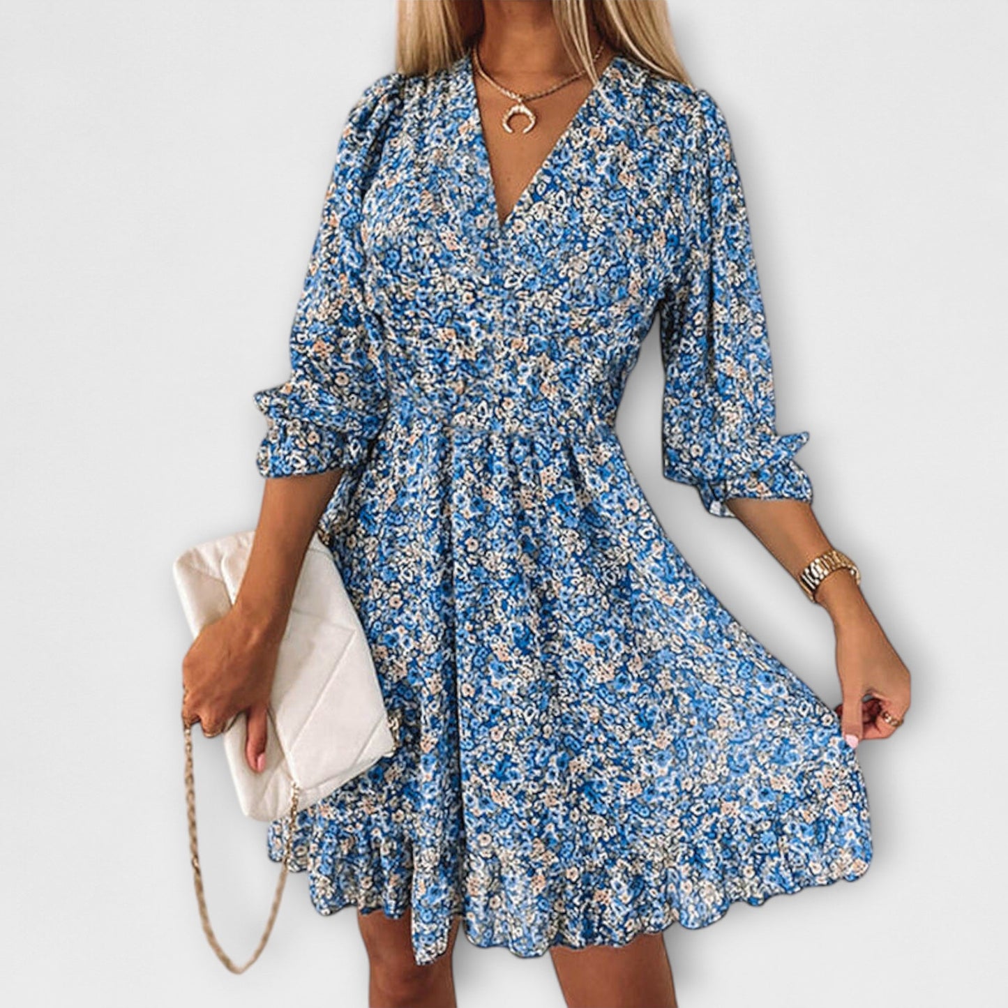 Shari | Floral V-Neck Puff Sleeve Dress