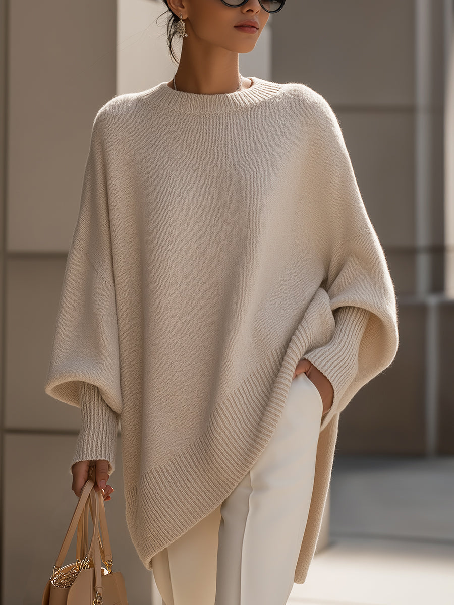 Sheryl | Sweater Camel Oversized Asymmetric Hem Knit