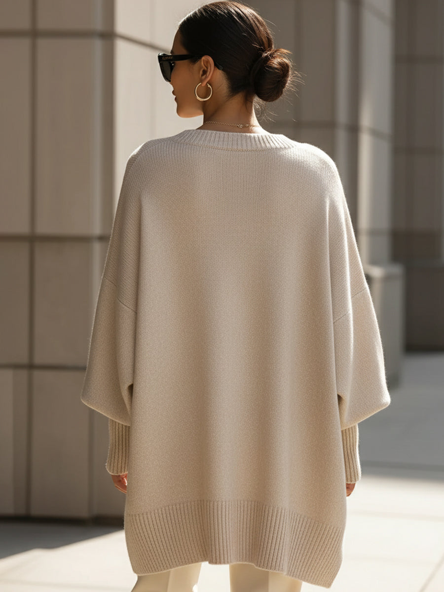 Sheryl | Sweater Camel Oversized Asymmetric Hem Knit