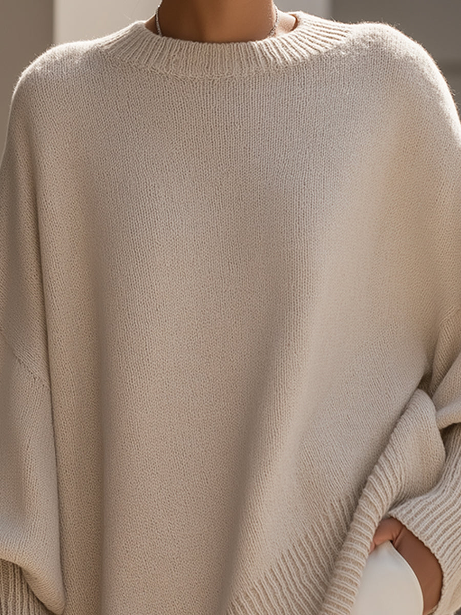 Sheryl | Sweater Camel Oversized Asymmetric Hem Knit