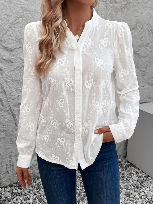 Verilou | Shirt Long-Sleeve Floral Embroidery Button Front