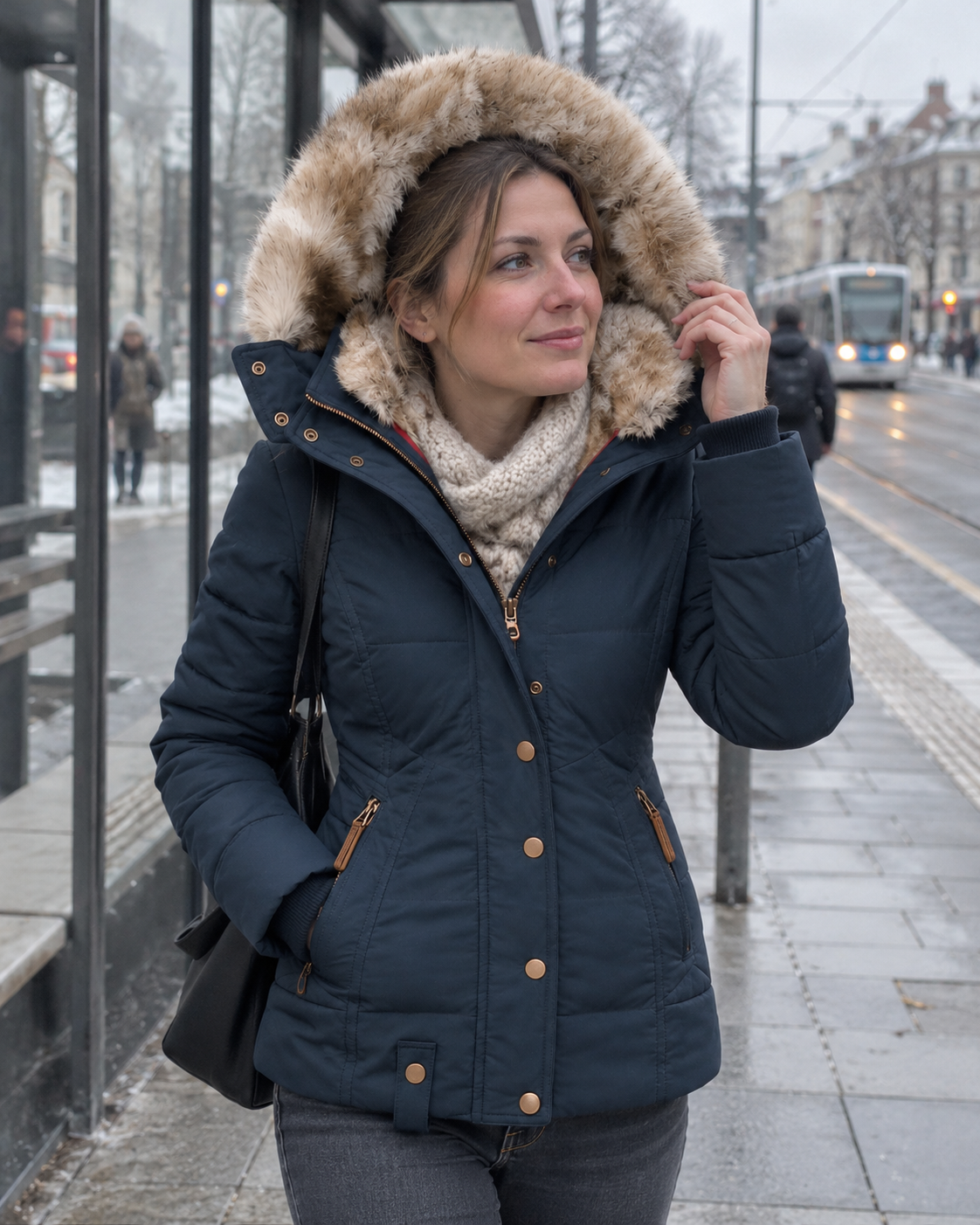 Maristella | Jacket With Quilting and Fur-Look Trimmed Hood