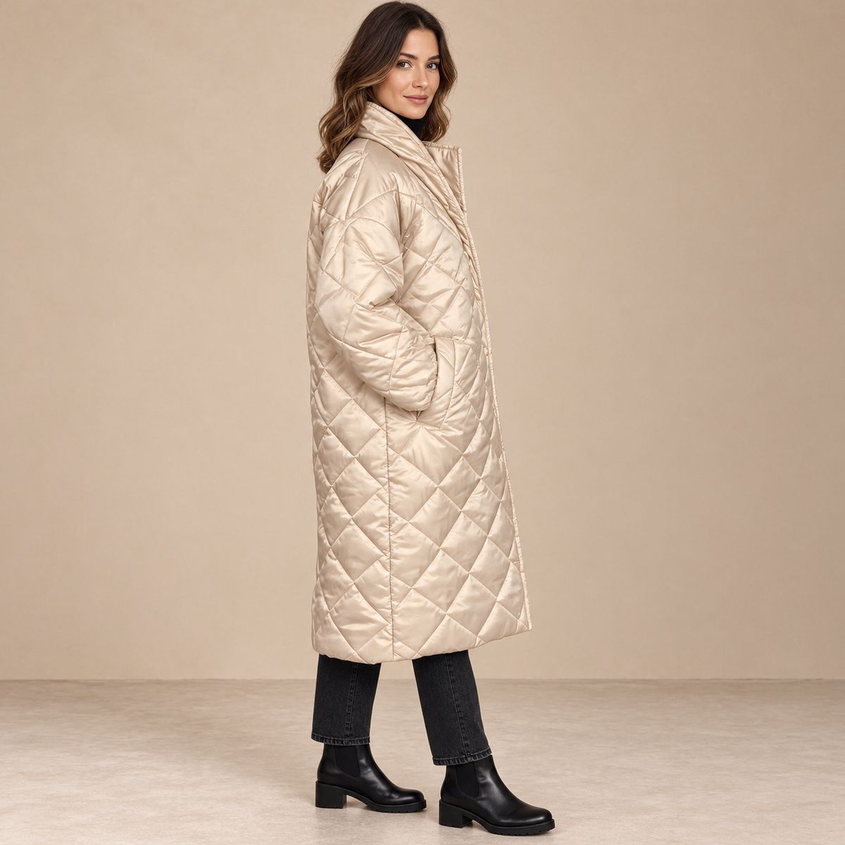 Crocifissa | Coat With Diamond Quilting and Notched Collar