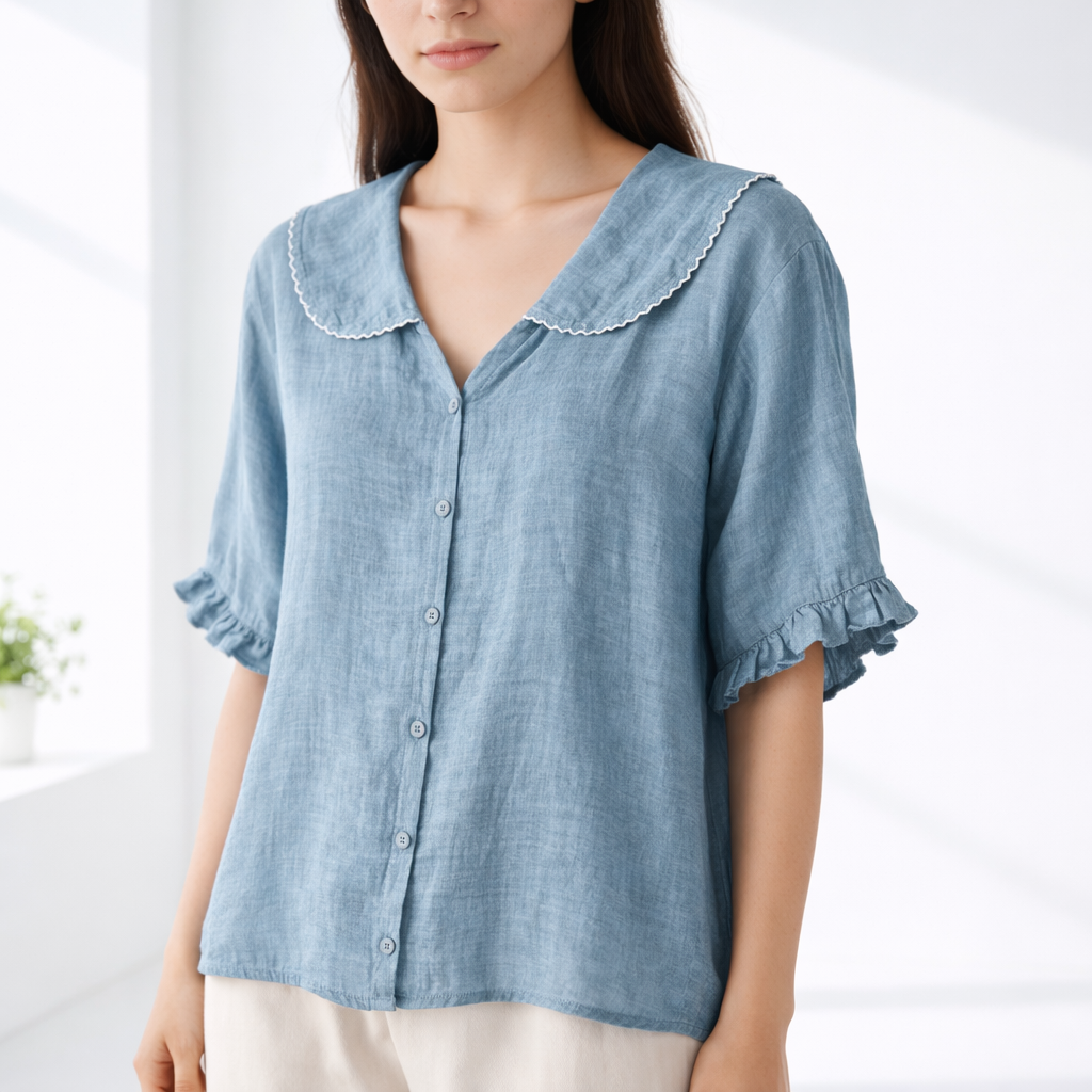 Meygan | Peter Pan Collar Button Front Blouse