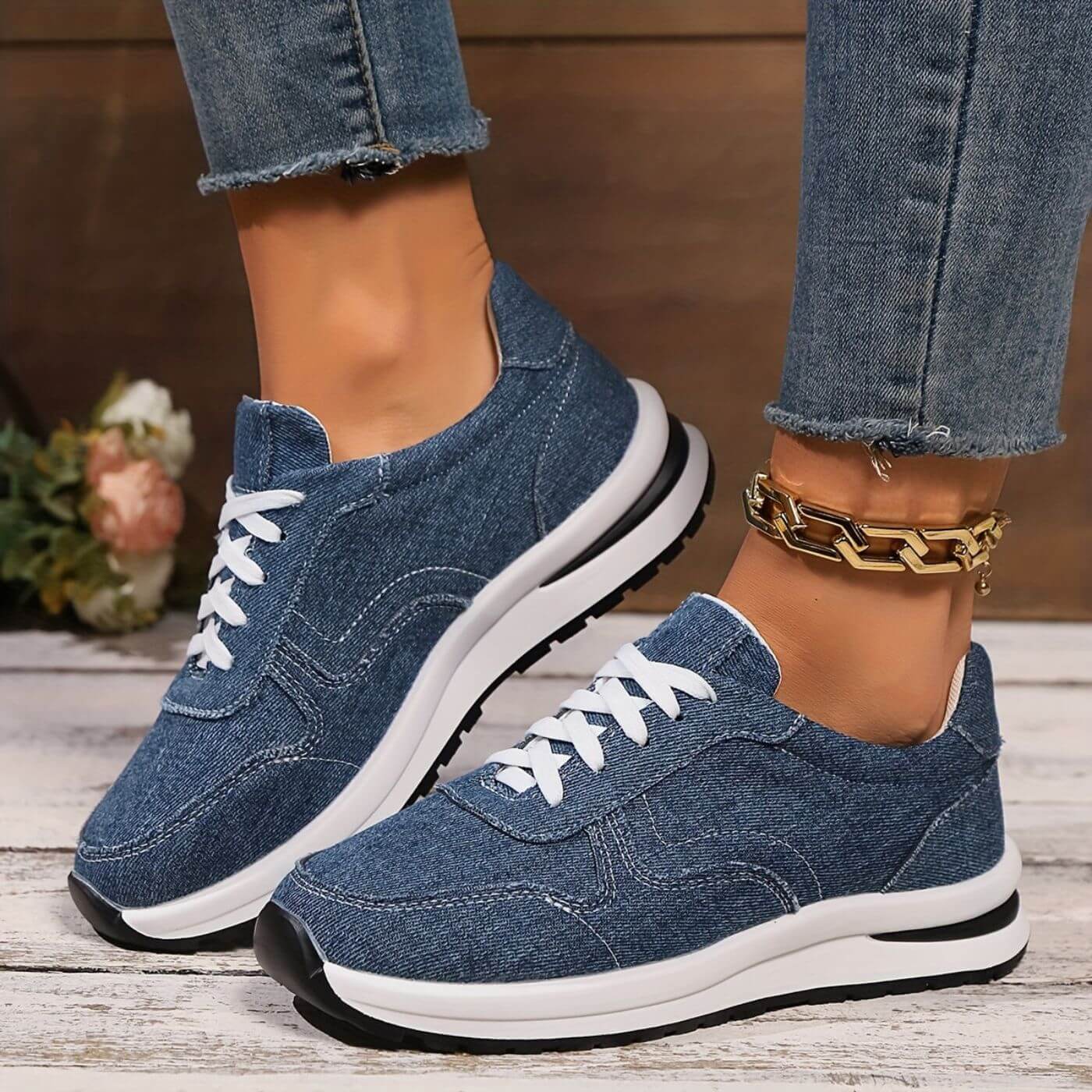 Estela | Denim Style Lace Up Sneakers
