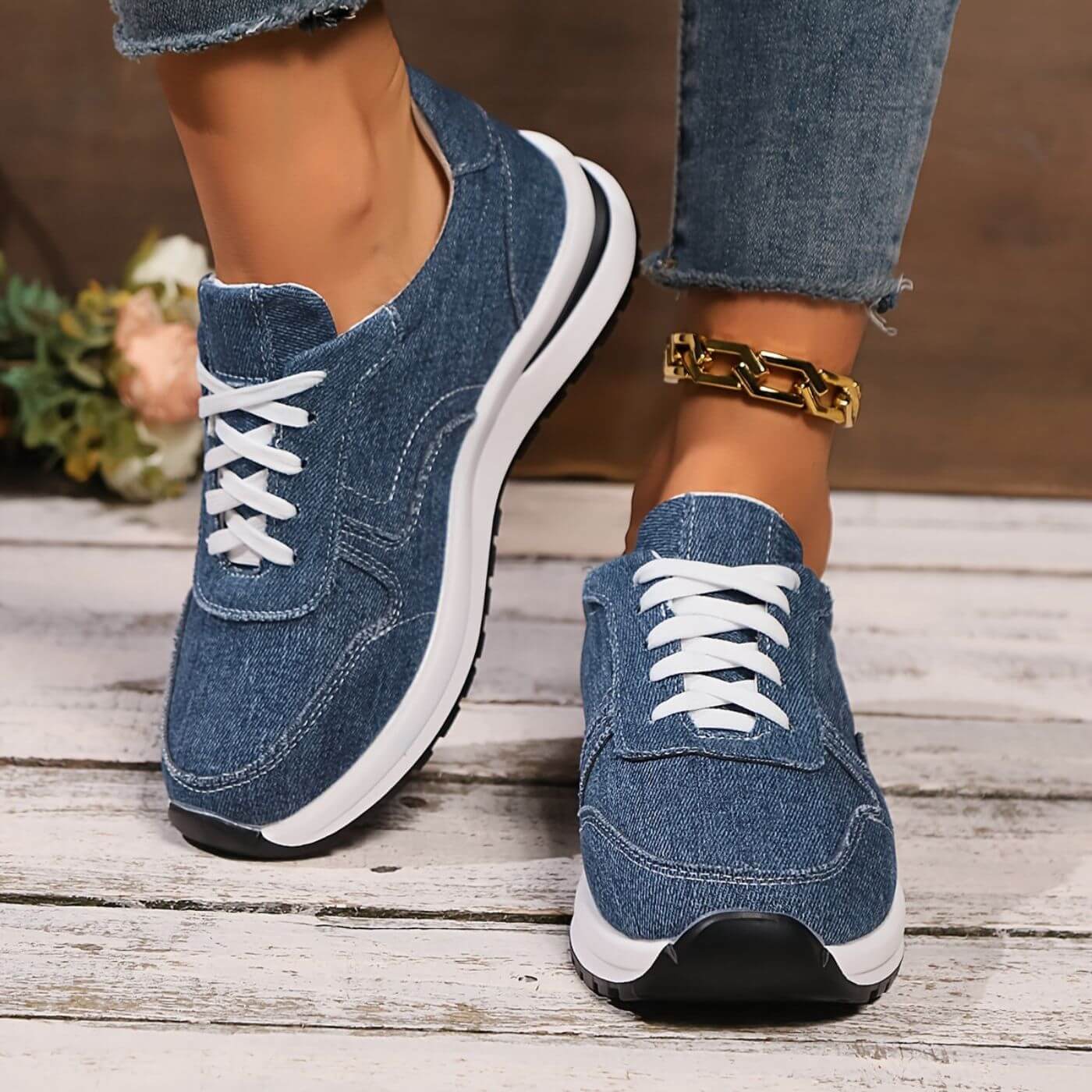 Estela | Denim Style Lace Up Sneakers