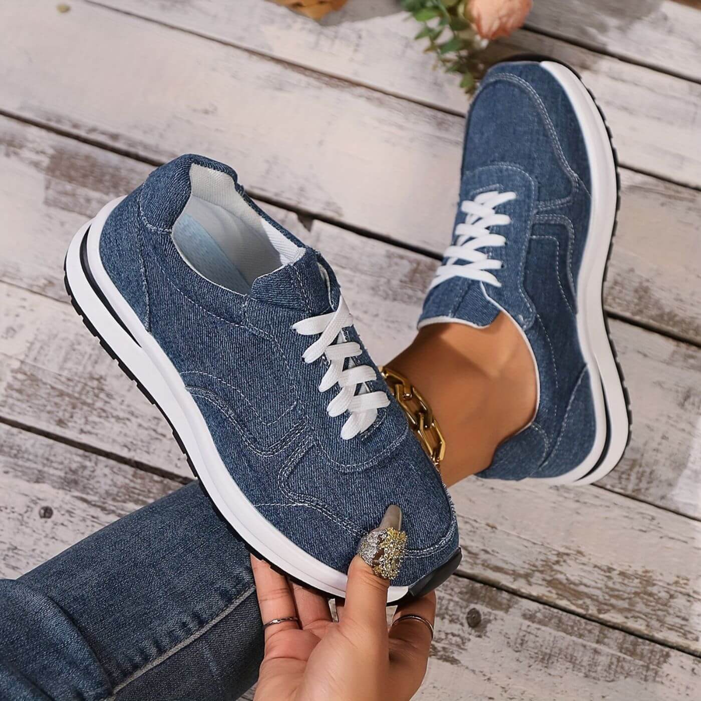 Estela | Denim Style Lace Up Sneakers
