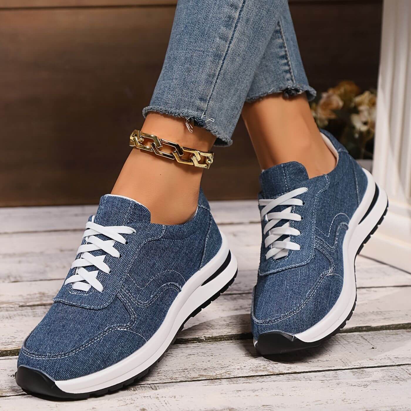 Estela | Denim Style Lace Up Sneakers