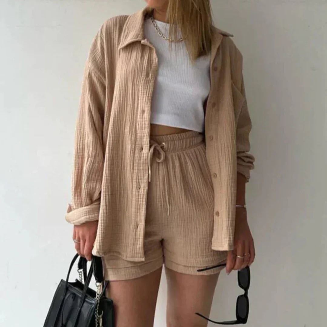 Katelyn | Crinkled Shirt And Shorts Set