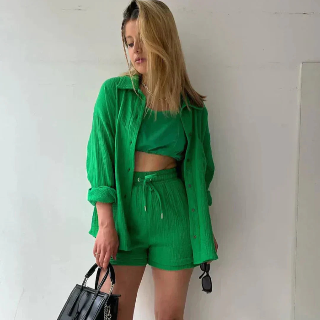 Katelyn | Crinkled Shirt And Shorts Set