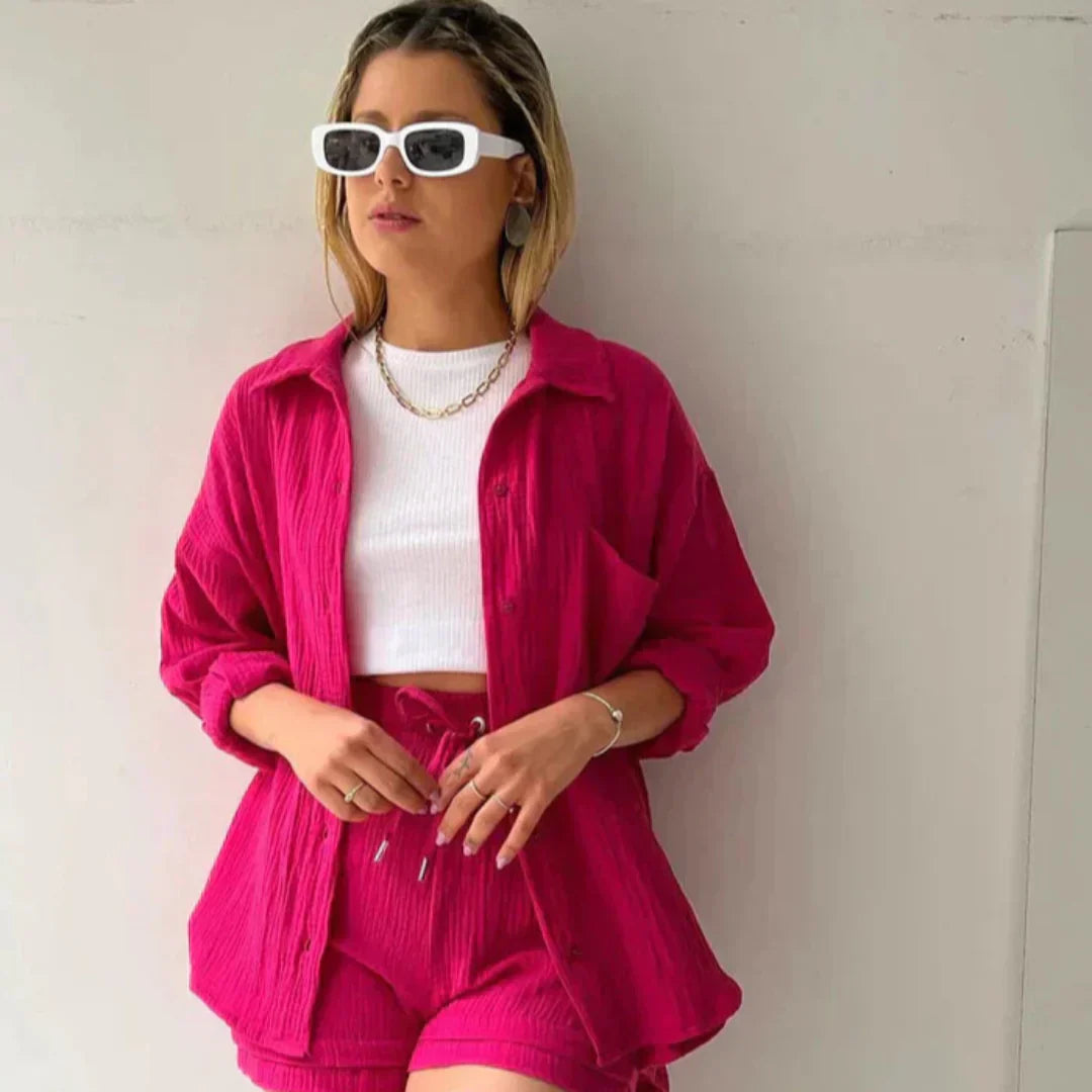 Katelyn | Crinkled Shirt And Shorts Set