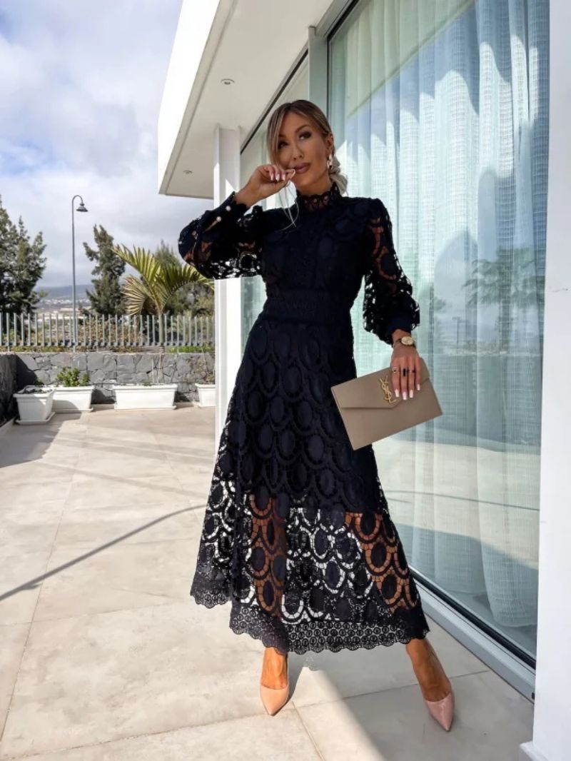Larena | Fuchsia Long Sleeve Lace Midi Dress