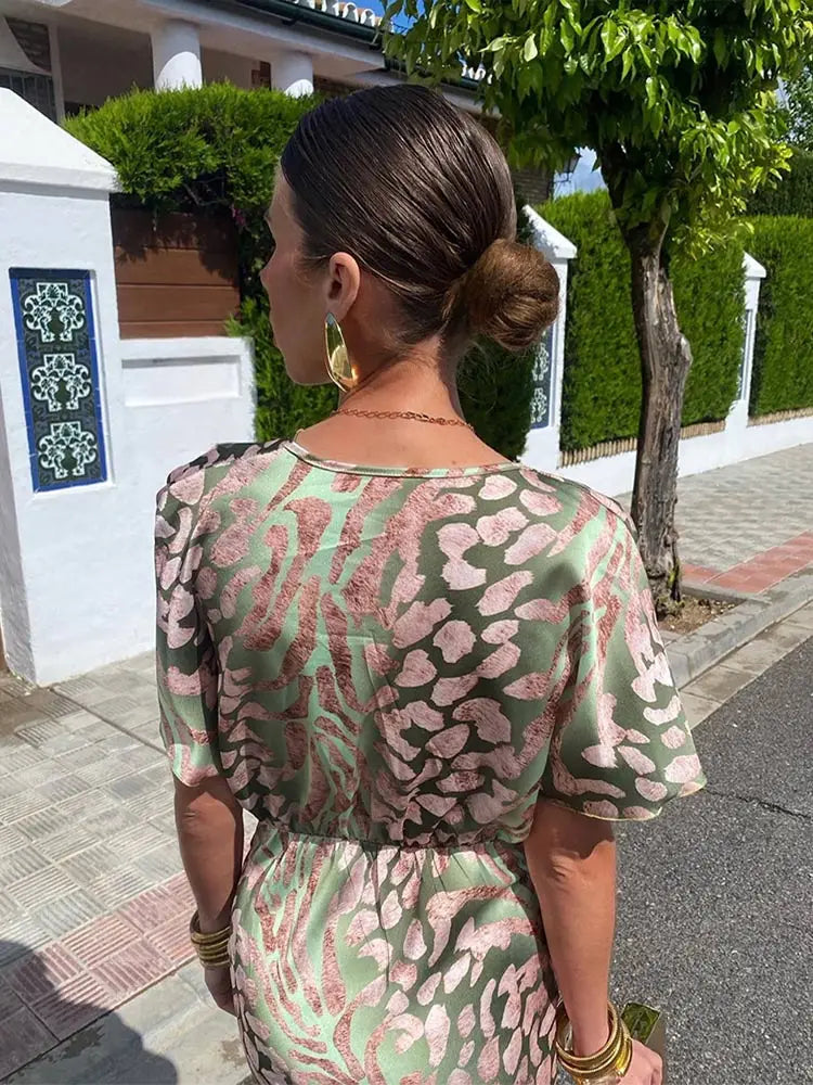 Ieva | Sage Abstract Print Wrap Jumpsuit