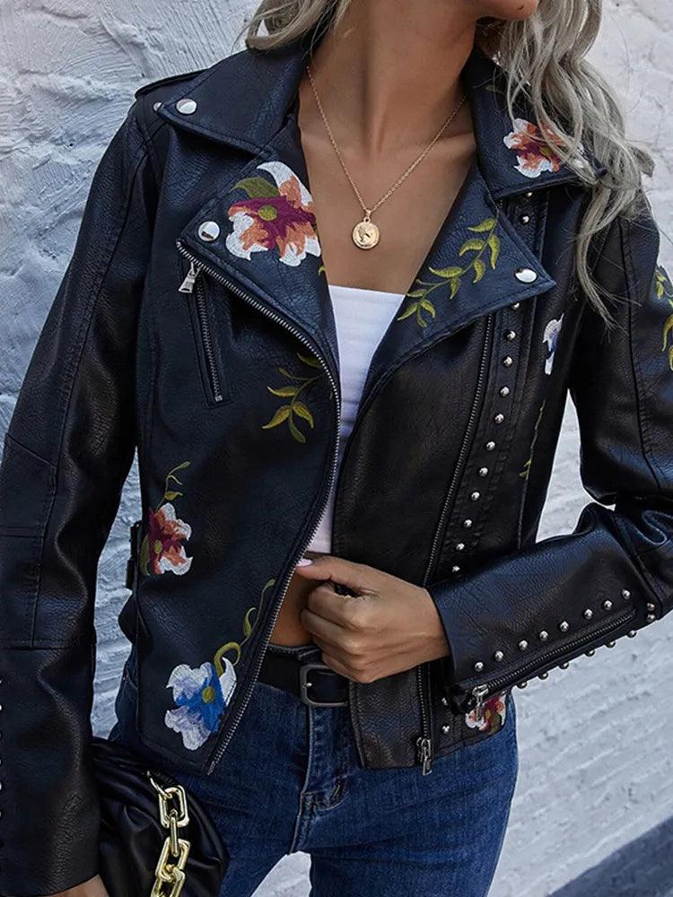 Kymber | Floral Embroidered Biker Jacket