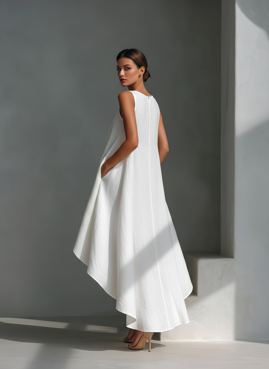Alyna - Sleeveless Asymmetric Hem Midi Dress