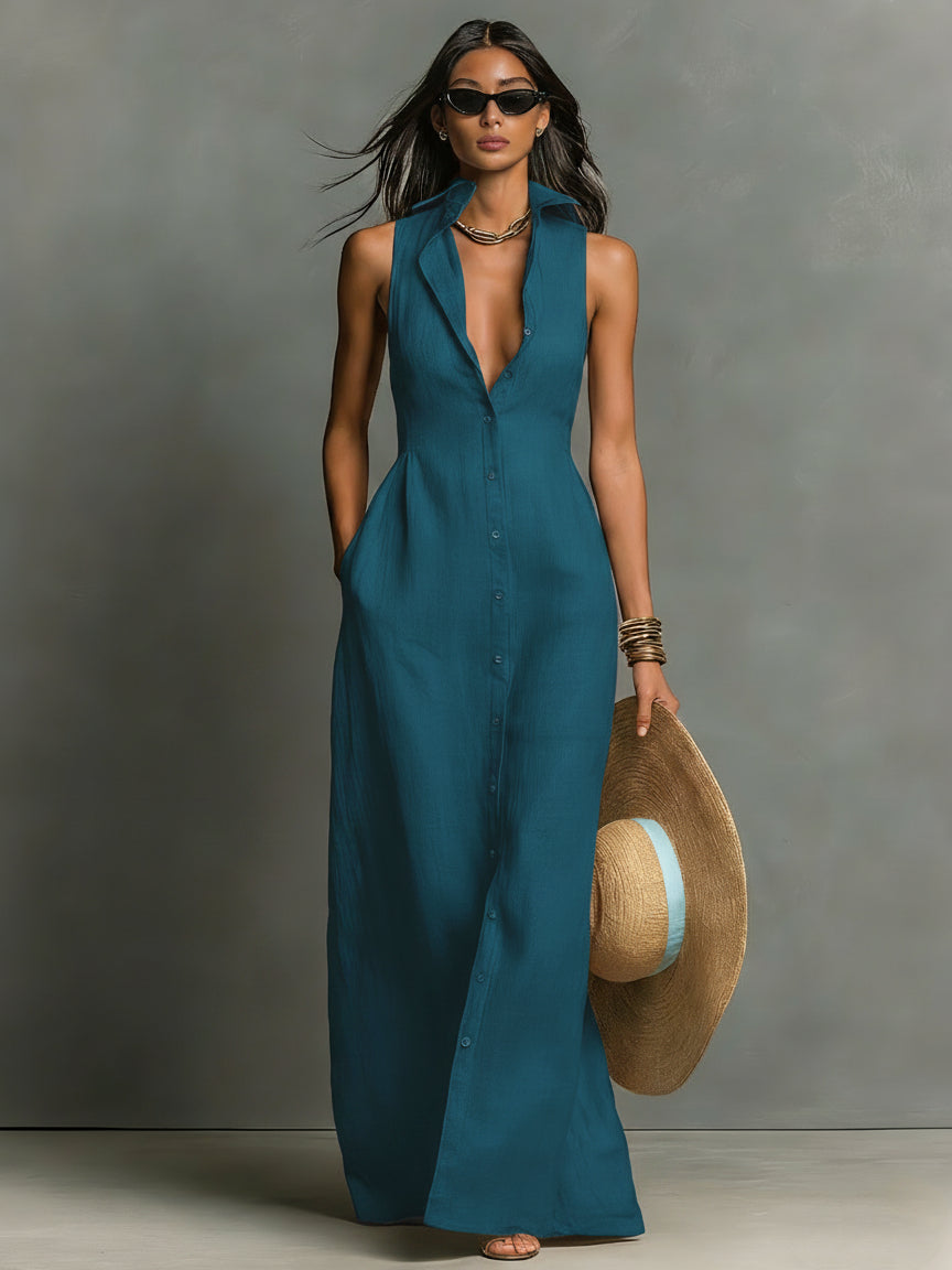 Hani | Sleeveless Collared Button-Front Maxi Dress
