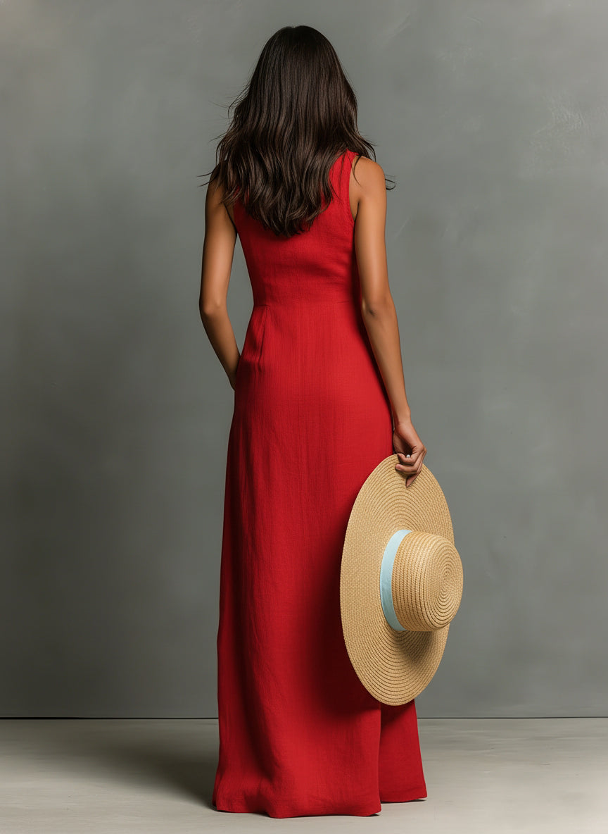 Hani | Sleeveless Collared Button-Front Maxi Dress