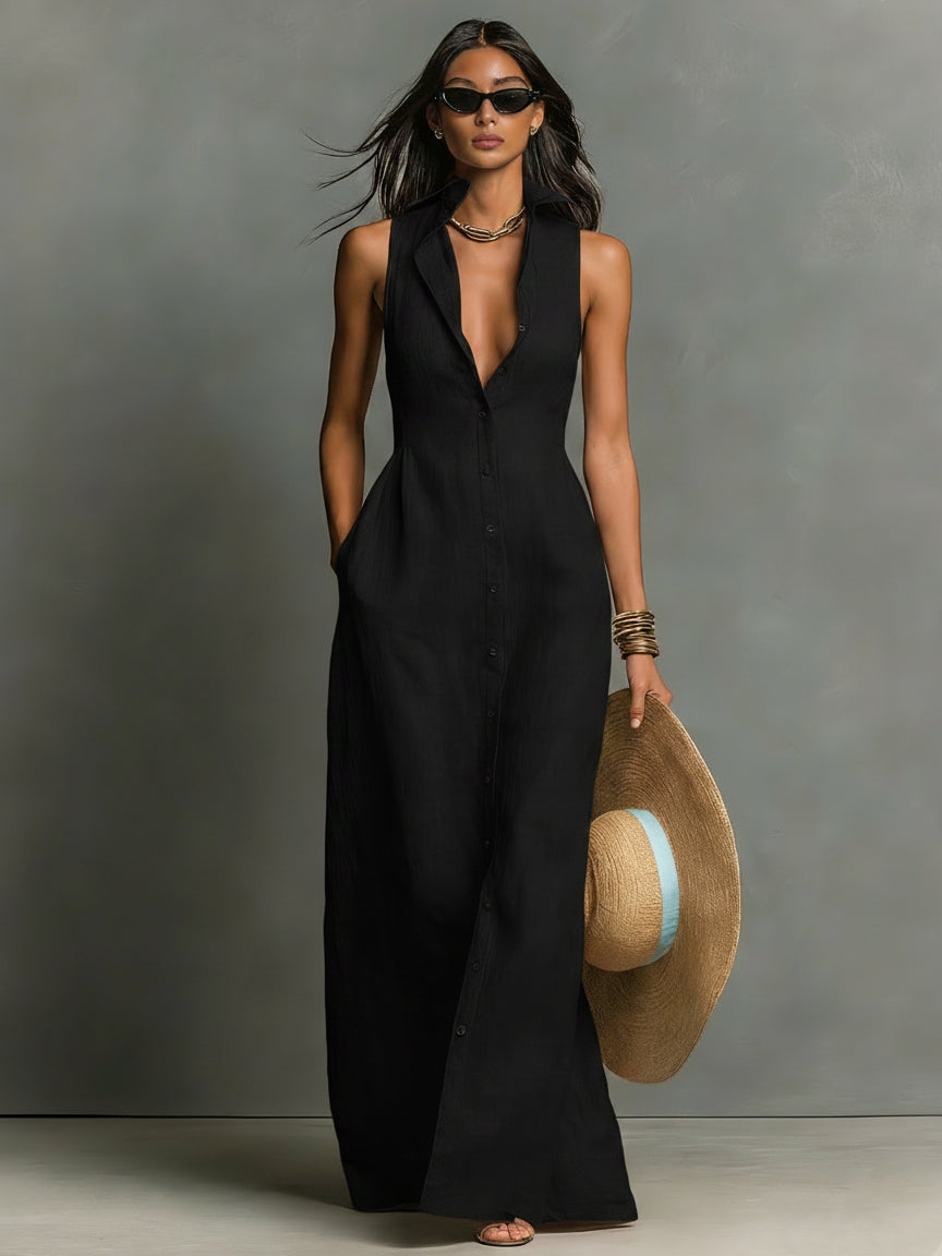 Hani | Sleeveless Collared Button-Front Maxi Dress