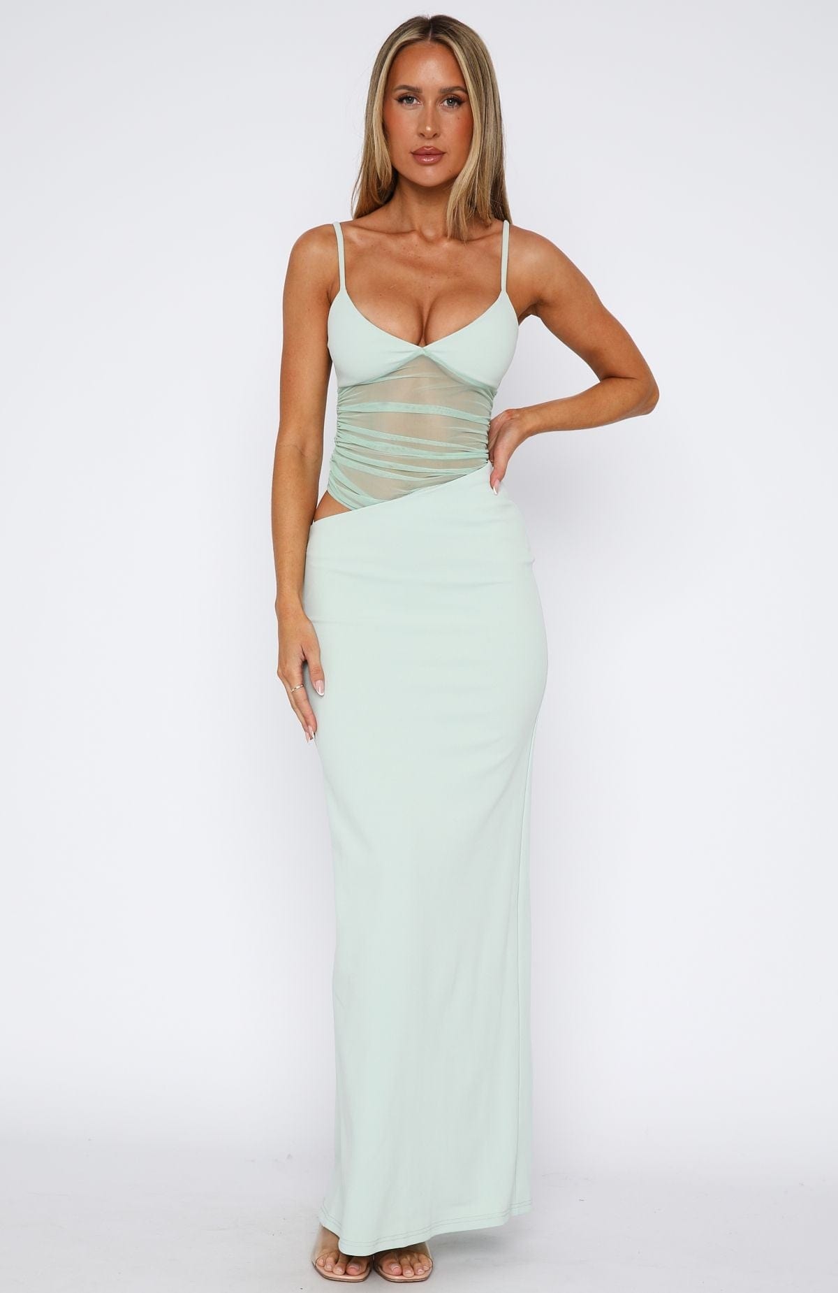 Aisling | Mesh Cutout Spaghetti Strap Maxi Dress
