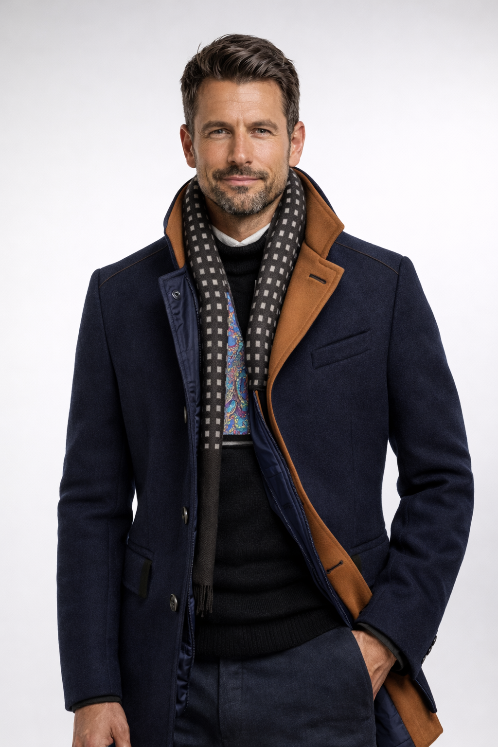 Reinaldo | Coat with Stand Collar and Contrast Trim