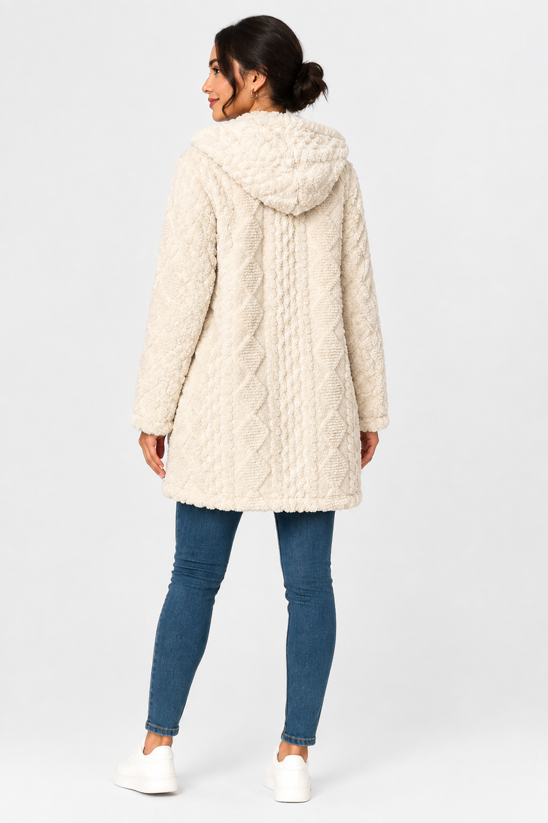 Katherine | Coat Hooded Long Sleeve Button Front Textured